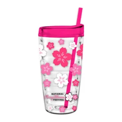Cherry Blossom Triton Double Wall Tumbler W/Straw