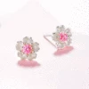Pink Cherry Stone Silver Blossom Stud Earrings