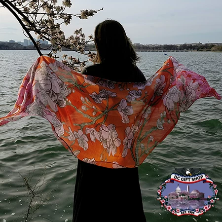 Sunset Pink Cherry Blossom Pashmina Scarf 1 Sunset Pink Cherry Blossom Pashmina Scarf