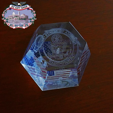 Washington DC Laser 3D Glass Hexagon Paperweight 1 Washington DC Laser 3D Glass Hexagon Paperweight